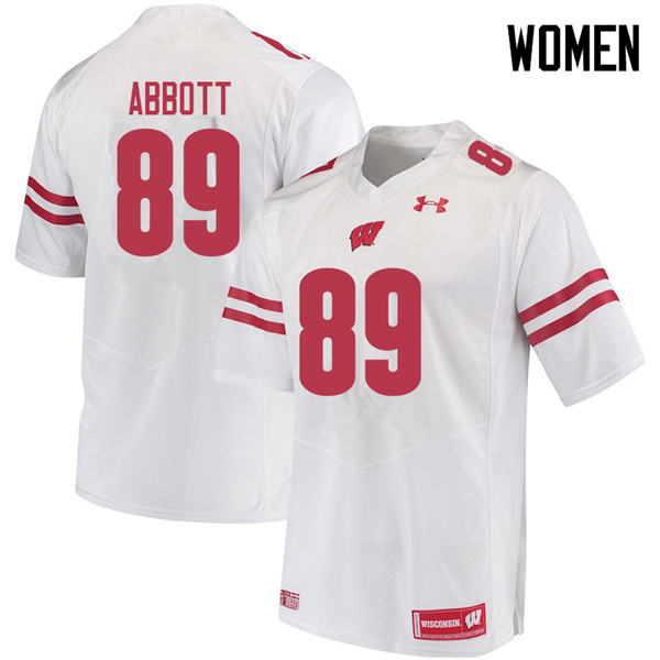 Women #89 A.J. Abbott Wisconsin Badgers College Football Jerseys Sale-White